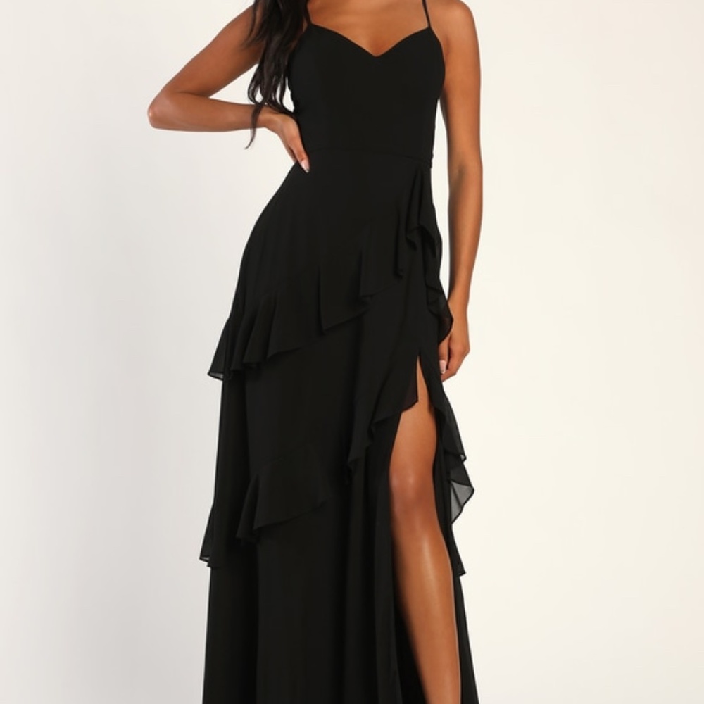 Lulus Blessed With Beauty Black Ruffled Sleeveless Maxi Dress - Size M